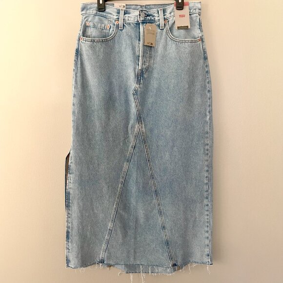 NWT! Levi's Icon Long A-line Mid-Rise Skirt Size 10 Not In The Mood Light Wash - Picture 4 of 7